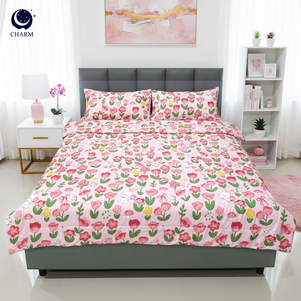 ชุดผ้าปูที่นอน 6 ฟุต 4 ชิ้น CHARM สี PINK TULIP คอลเลคชั่น DREAMY_4